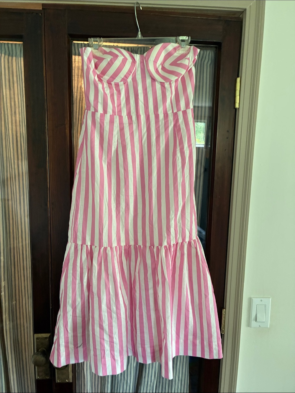 Aqua Pink and White Striped Strapless Sundress